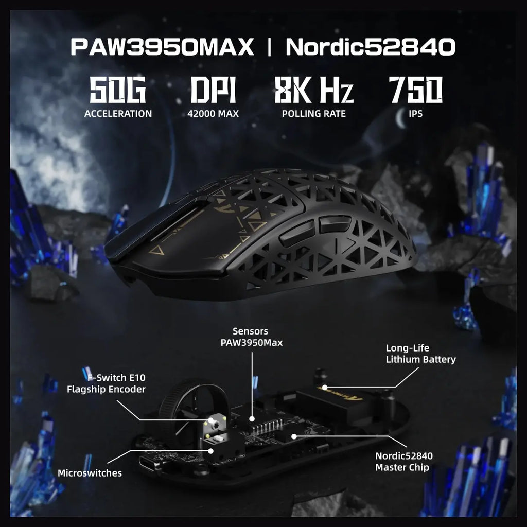 ATTACK SHARK R5 ULTRA Carbon Fiber Wireless Gaming Mouse, PixArt PAW3950MAX Sensor, Up to 42000 DPI, 8000Hz Wireless Polling Rate, BT and 2.4G Wireless and Wired, Black