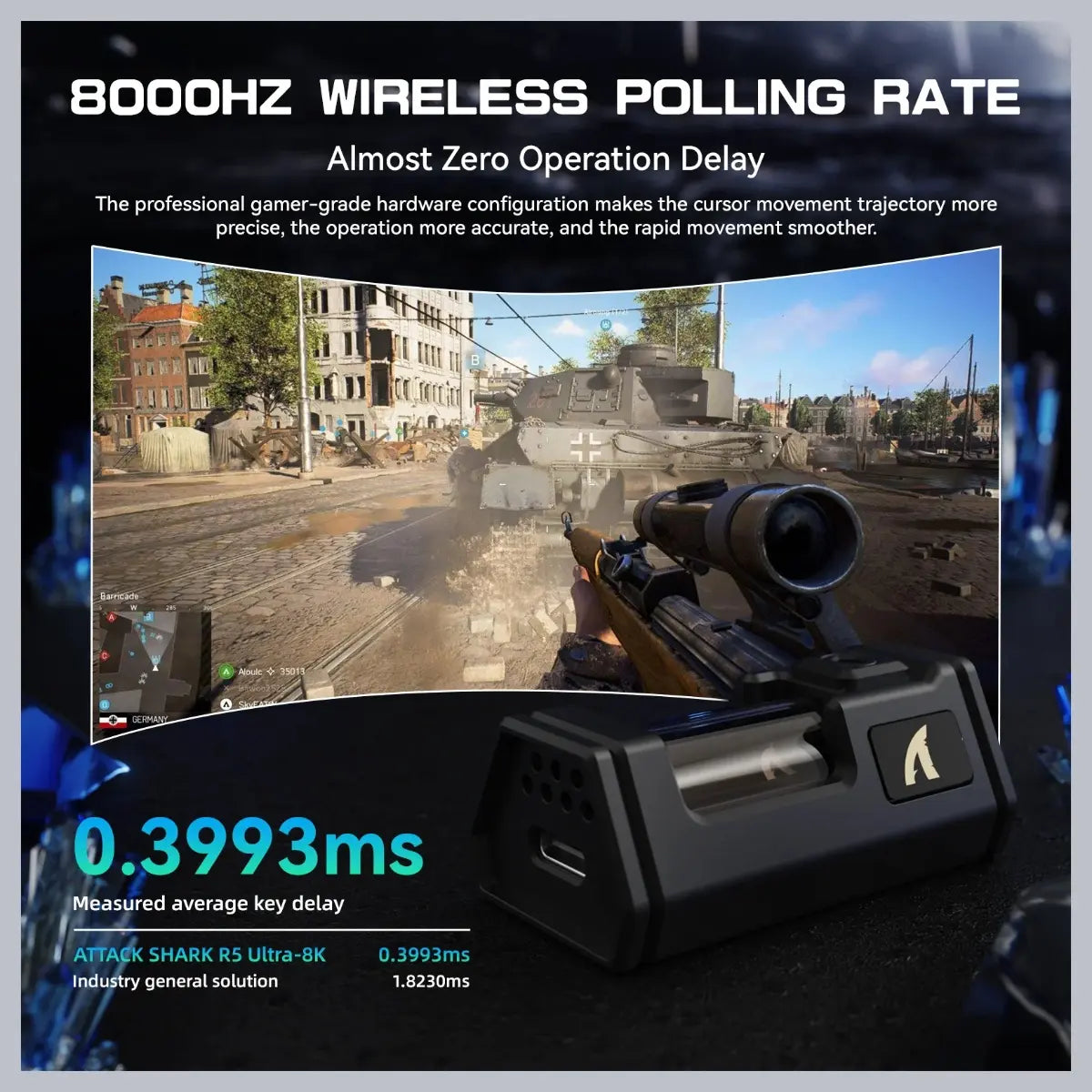 ATTACK SHARK R5 ULTRA Carbon Fiber Wireless Gaming Mouse, PixArt PAW3950MAX Sensor, Up to 42000 DPI, 8000Hz Wireless Polling Rate, BT and 2.4G Wireless and Wired, Black