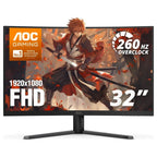 AOC C32G42ZE Curved Gaming Monitor, 31.5" FHD 1920x1080, 240Hz Native to 260Hz Overclocked, VA, 0.3ms, Adaptive-Sync, AMD FreeSync Premium, DP 1.4 and HDMI 2.0