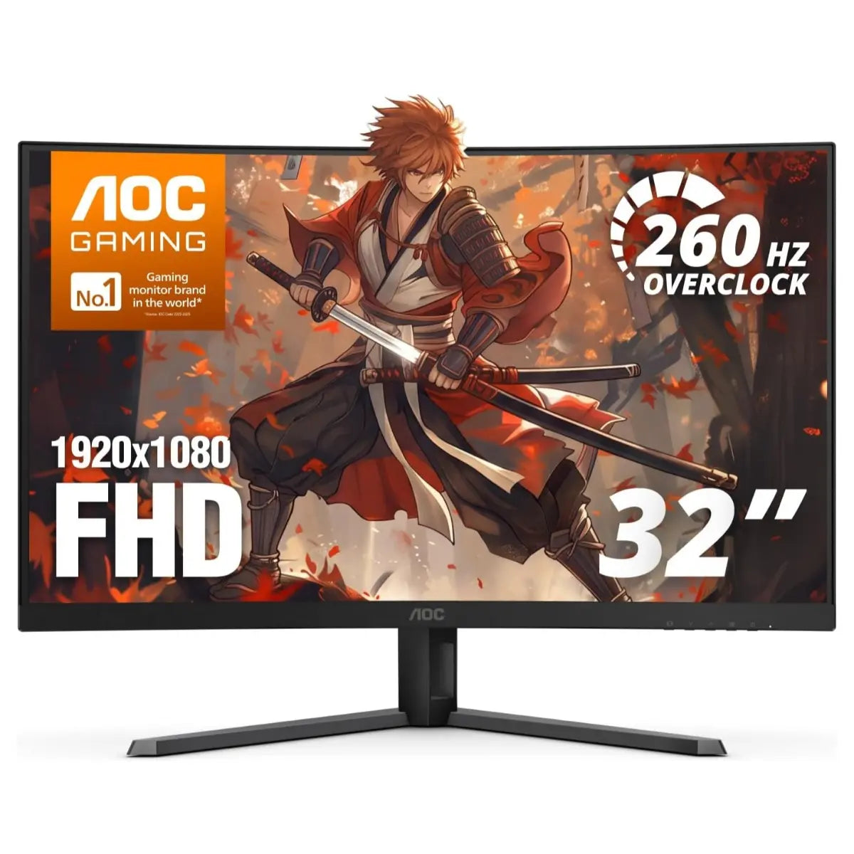 AOC C32G42ZE Curved Gaming Monitor, 31.5" FHD 1920x1080, 240Hz Native to 260Hz Overclocked, VA, 0.3ms, Adaptive-Sync, AMD FreeSync Premium, DP 1.4 and HDMI 2.0