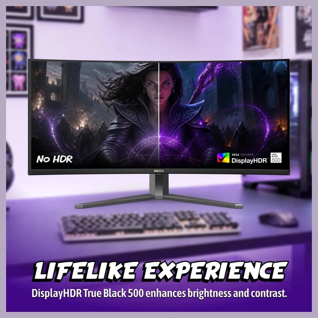 AOC AGON 34" Curved Gaming Monitor AGP346UCSD, 3440x1440 UWQHD QD-OLED 360Hz, 0.03ms, HDR 500 True Black, NVIDIA G-SYNC Compatible