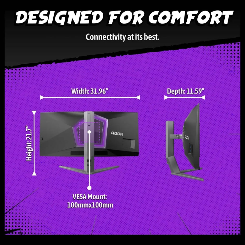 AOC AGON 34" Curved Gaming Monitor AGP346UCSD, 3440x1440 UWQHD QD-OLED 360Hz, 0.03ms, HDR 500 True Black, NVIDIA G-SYNC Compatible
