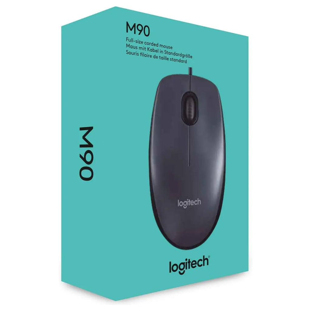 Logitech M90 Wired USB Mouse, 1000 DPI Optical Tracking, 3 Buttons, Ambidextrous