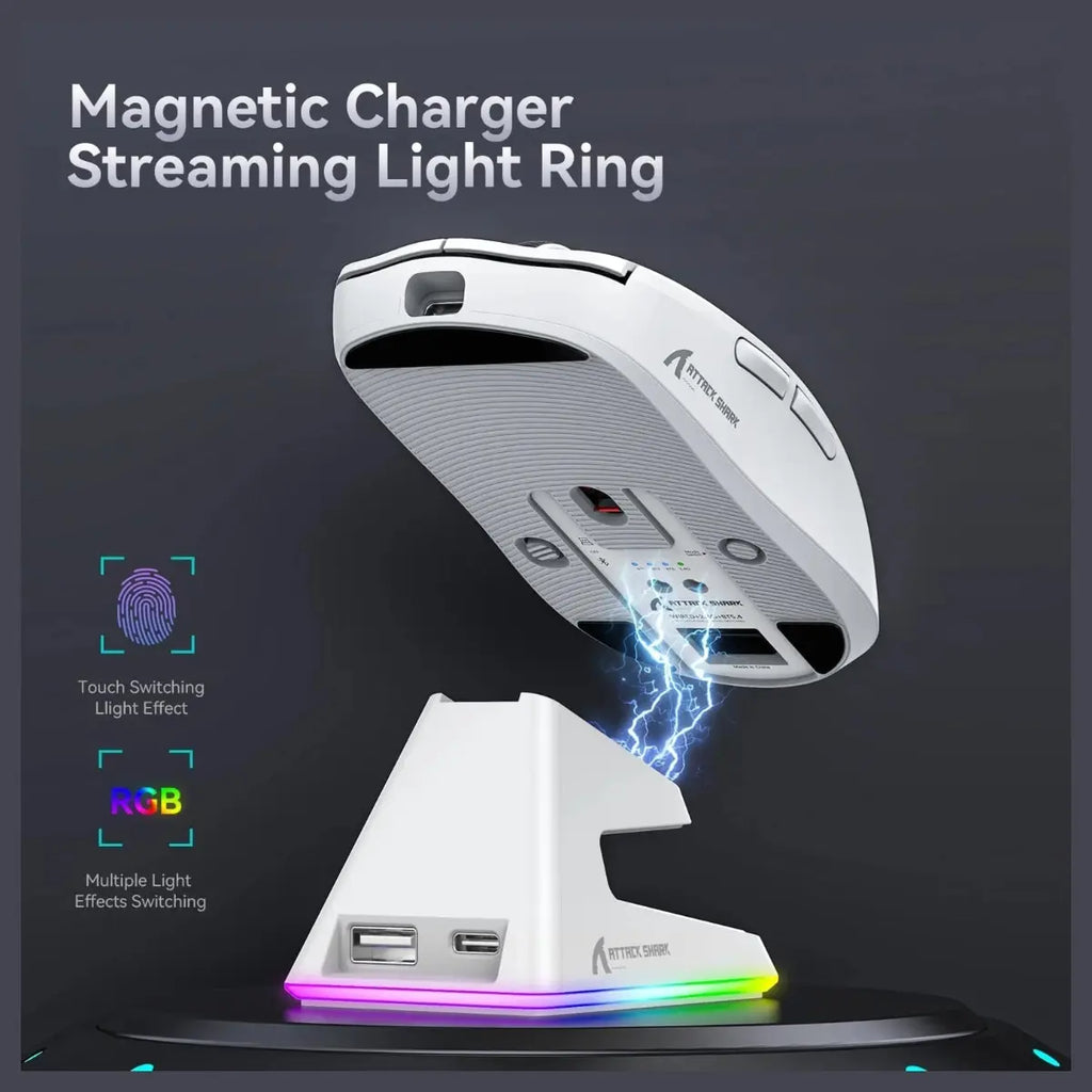 ATTACK SHARK X6 Tri-Mode Gaming Mouse With Charging Dock, 26000 DPI, PixArt PAW3395 Sensor, 49g Superlight, 200 Hours Battery, Ergonomic Design, Black
