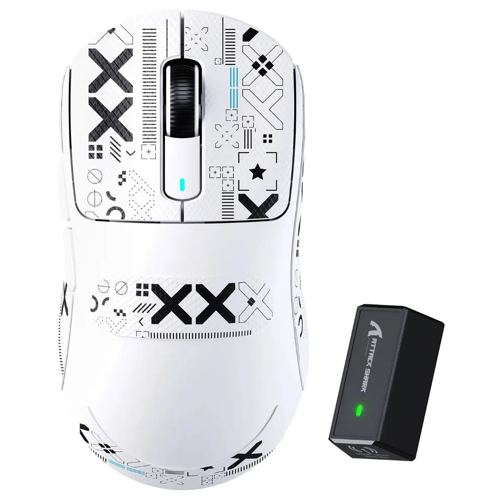 ATTACK SHARK X3 PRO Gaming Mouse, 4K Wired and 8K Wireless, 59g Super Light, PixArt PAW3395 Sensor, BT and 2.4G Wireless and Wired, 6 Adjustable DPI up to 26000, 200 Hours Battery, White