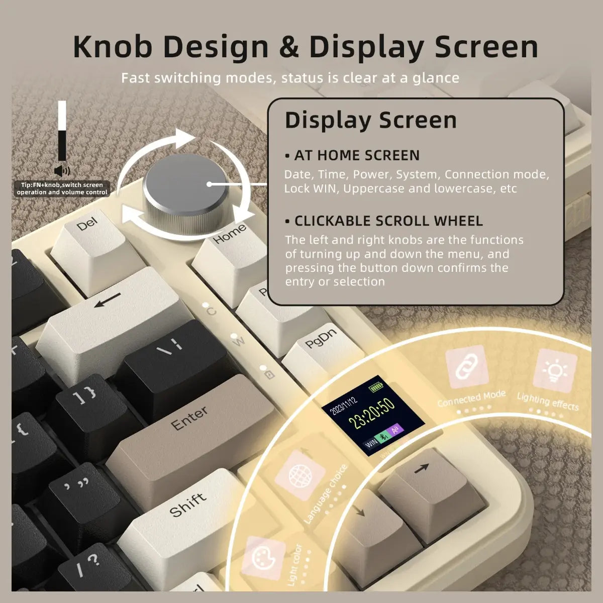 ATTACK SHARK X85 PRO 75% Tri-Mode Gasket Mechanical Keyboard, TFT Smart Display and CNC Knob, 5-Layer Padding, Hot-Swappable Blueberry Linear Switch, QMK Support, Cheese White