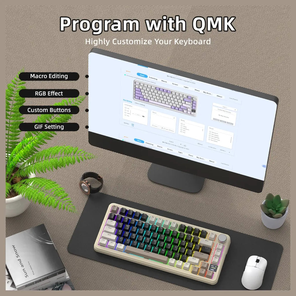 ATTACK SHARK X85 PRO 75% Tri-Mode Gasket Mechanical Keyboard, TFT Smart Display and CNC Knob, 5-Layer Padding, Hot-Swappable Blueberry Linear Switch, QMK Support, Cheese White