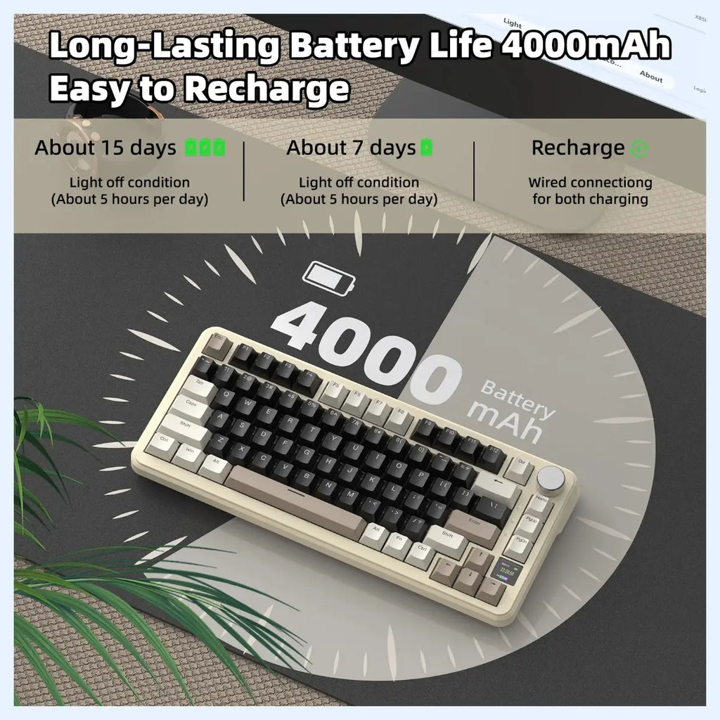 ATTACK SHARK X85 PRO 75% Tri-Mode Gasket Mechanical Keyboard, TFT Smart Display and CNC Knob, 5-Layer Padding, Hot-Swappable Blueberry Linear Switch, QMK Support, Cheese White