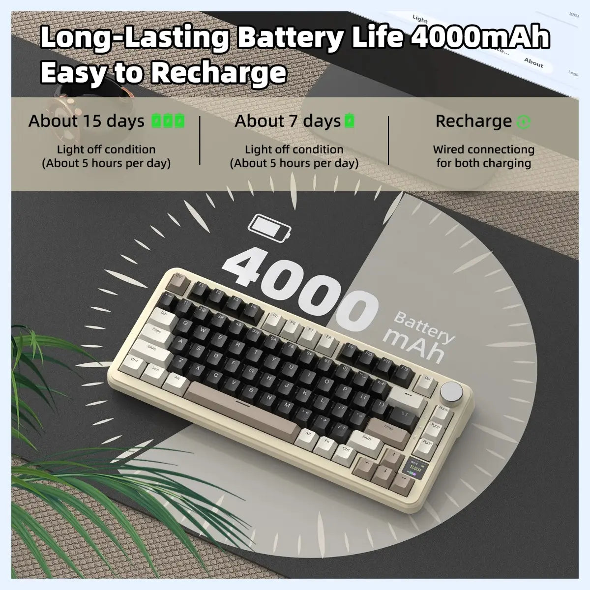 ATTACK SHARK X85 PRO 75% Tri-Mode Gasket Mechanical Keyboard, TFT Smart Display and CNC Knob, 5-Layer Padding, Hot-Swappable Blueberry Linear Switch, QMK Support, Cheese White