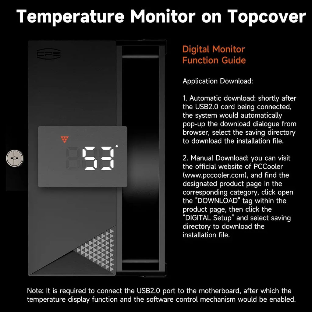 PCCOOLER CPS RT500 Digital ARGB BK CPU Air Cooler, Digital Display, 4/5/6 Heat Pipes, Quiet Tower Cooler, Intel LGA 115X/1200/1700/1851 and AMD AM4/AM5