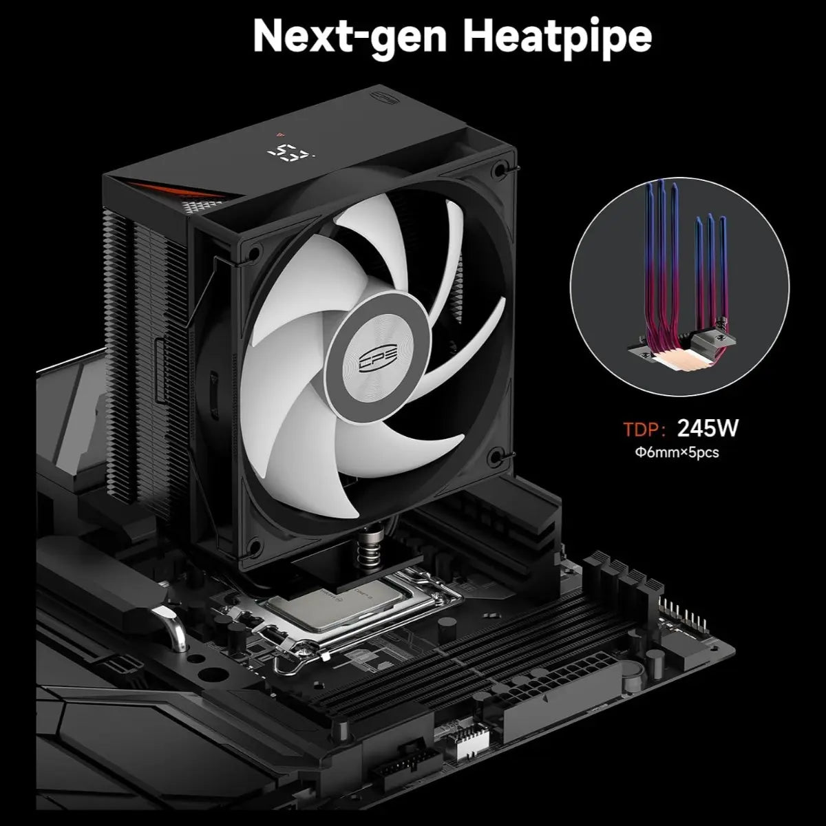 PCCOOLER CPS RT500 Digital ARGB BK CPU Air Cooler, Digital Display, 4/5/6 Heat Pipes, Quiet Tower Cooler, Intel LGA 115X/1200/1700/1851 and AMD AM4/AM5