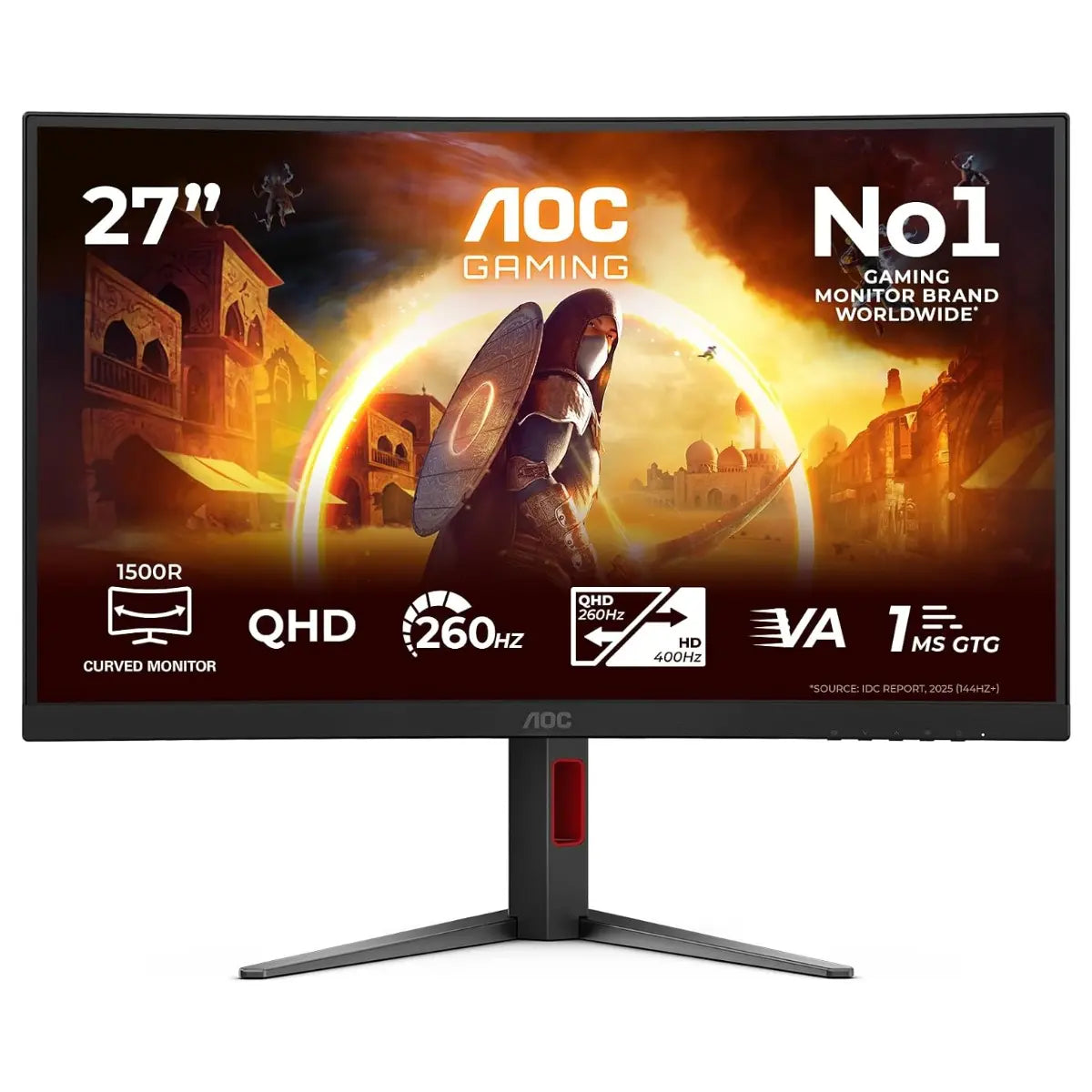 AOC CQ27G4Z2 27 Inch QHD Curved Dual Mode Gaming Monitor, QHD 260Hz, HD 400Hz, 1ms GtG Fast VA, HDR400, FreeSync Premium, Height Adjustable