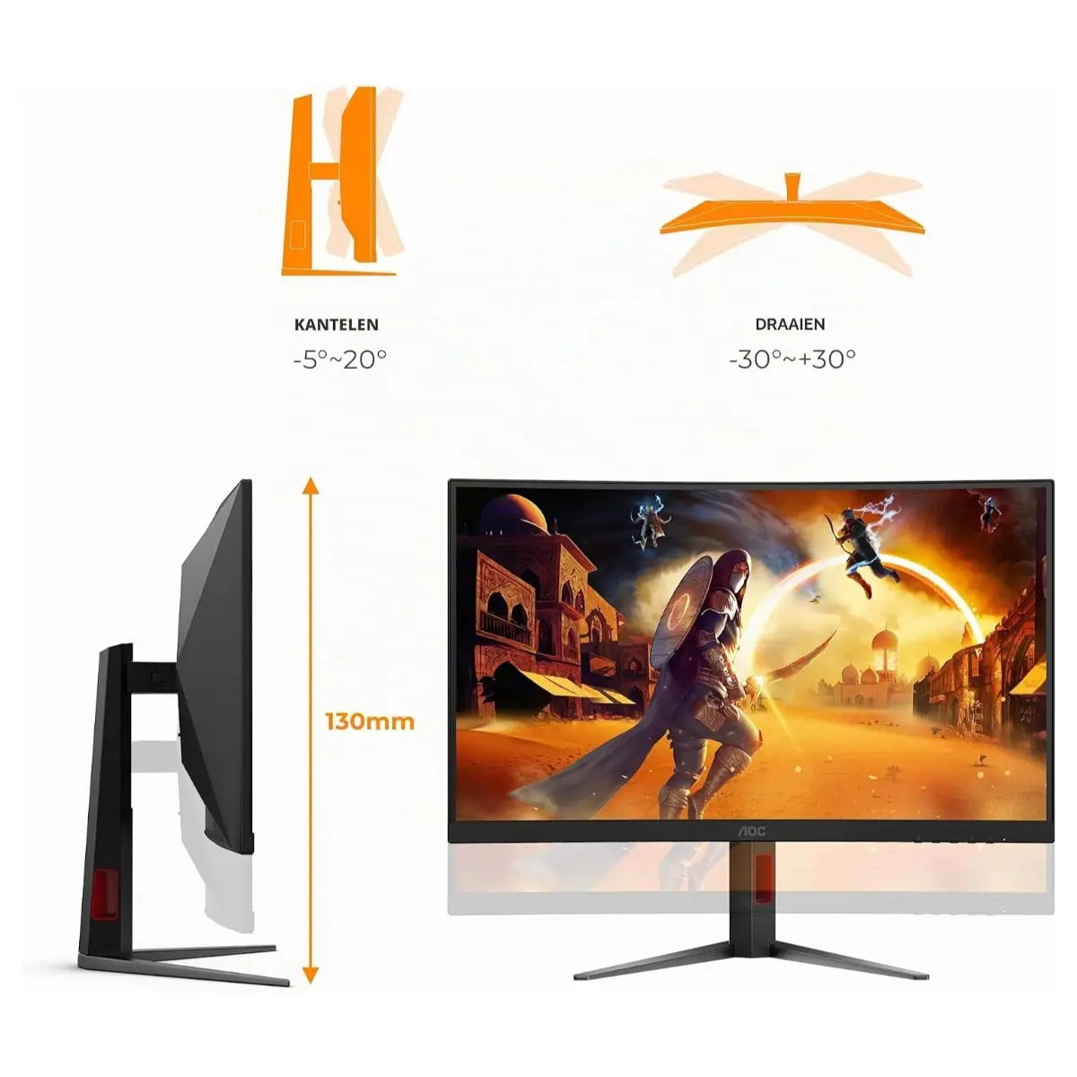 AOC CQ27G4Z2 27 Inch QHD Curved Dual Mode Gaming Monitor, QHD 260Hz, HD 400Hz, 1ms GtG Fast VA, HDR400, FreeSync Premium, Height Adjustable