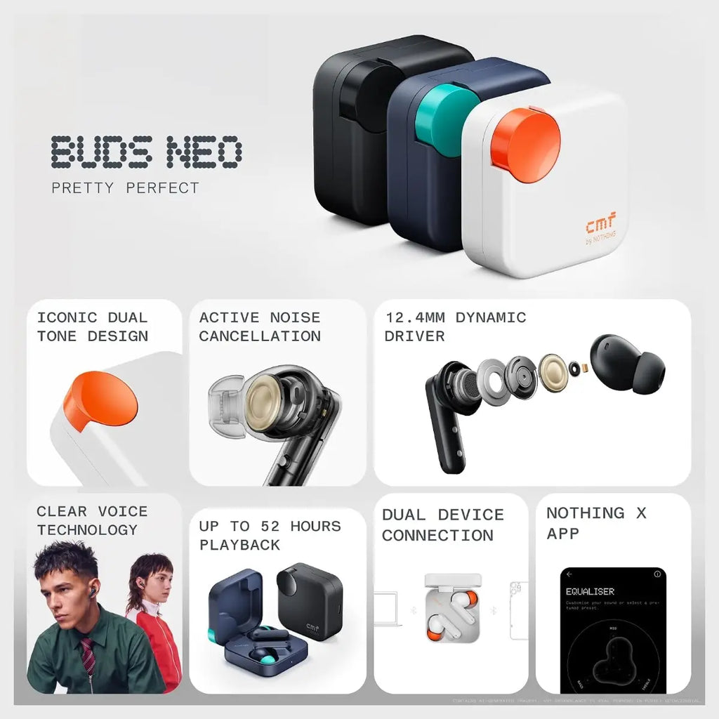 CMF BY NOTHING Buds Neo True Wireless Earbuds, 52H Playtime, 35dB Active Noise Cancelling, Bluetooth 6.0, 12.4mm Dynamic Driver, Black