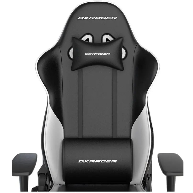 DXRacer Prince Series Gaming Chair, Racing Style, Cooling Gel Headrest, Lumbar Support, 2D Armrest, 90-135 Degree Recline, PVC Leather, Black White