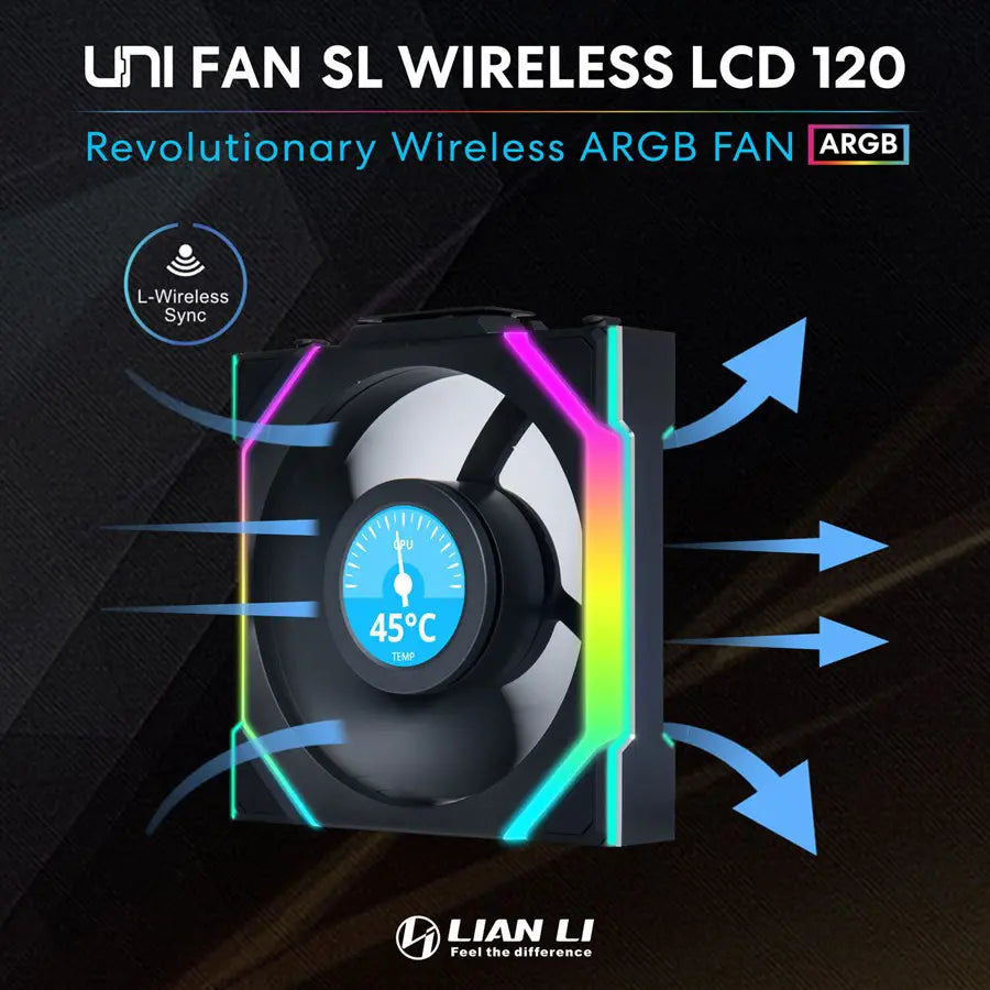 Lian Li 120mm UNI FAN SL Wireless LCD ARGB Case Fan (Black, 3-Pack) 12SLLCD1W3B