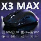 ATTACK SHARK X3MAX Wireless Gaming Mouse, PixArt PAW3950 Sensor, Up To 42000 DPI, Tri-Mode BT/2.4G/Wired, 49g Superlight, 200 Hours Battery, Black