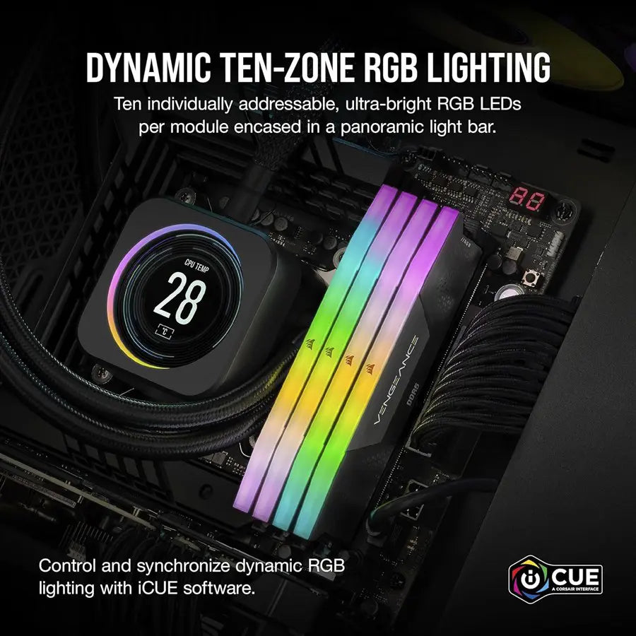 Corsair Vengeance RGB DDR5 RAM 16GB 5200MHz CL40, Intel XMP, iCUE Compatible, Black CMH16GX5M1B5200C40