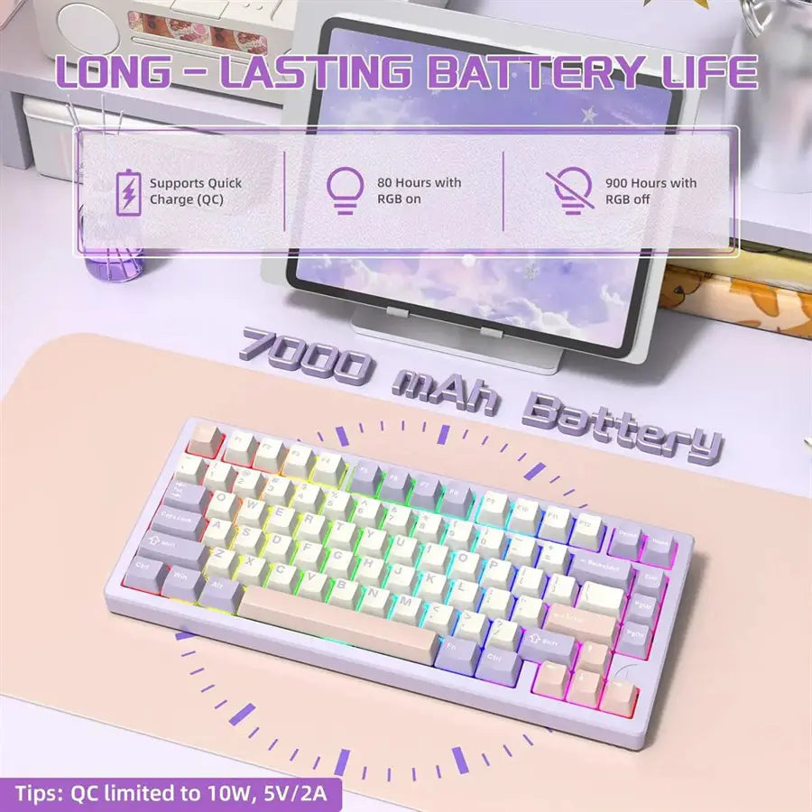 Attack Shark X75 Aluminum CNC Wireless Mechanical Gaming Keyboard, Tri-Mode Connectivity, CNC 6063 Aluminum, PCB-Gaskets Mount, Dynamic ARGB Lighting, Purple