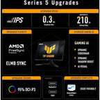 Asus TUF Gaming Series 5 VG27AQ5A Gaming Monitor, 27-inch QHD 2560x1440, 210Hz OC, Fast IPS, 0.3ms GTG, FreeSync Premium, Black