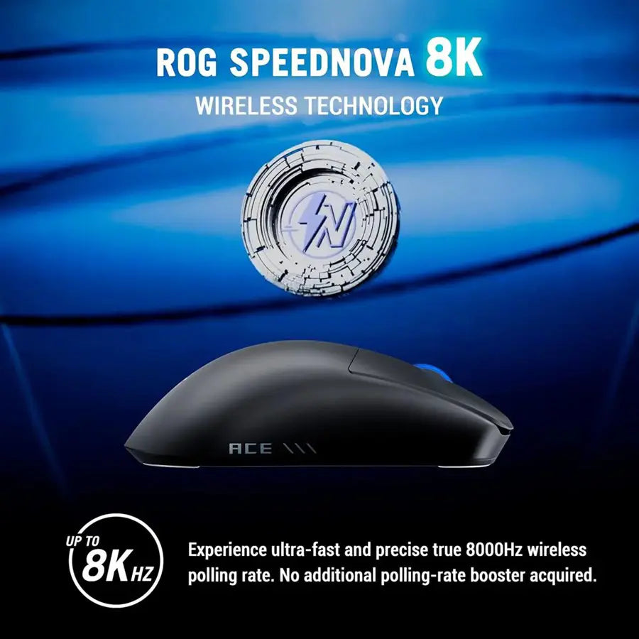 Asus ROG Harpe II Ace Gaming Mouse, 42000 DPI ROG AimPoint Pro Sensor, 8000Hz Wireless Polling, 48g Ultralight, Tri-Mode Connectivity - Black