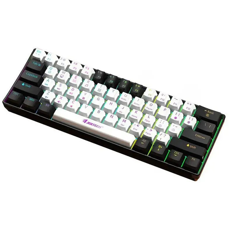 JERTECH JK540 Wired Gaming Mechanical Keyboard, 60% Layout, RGB Backlighting, Mechanical Switches, 61 Keys, White and Black