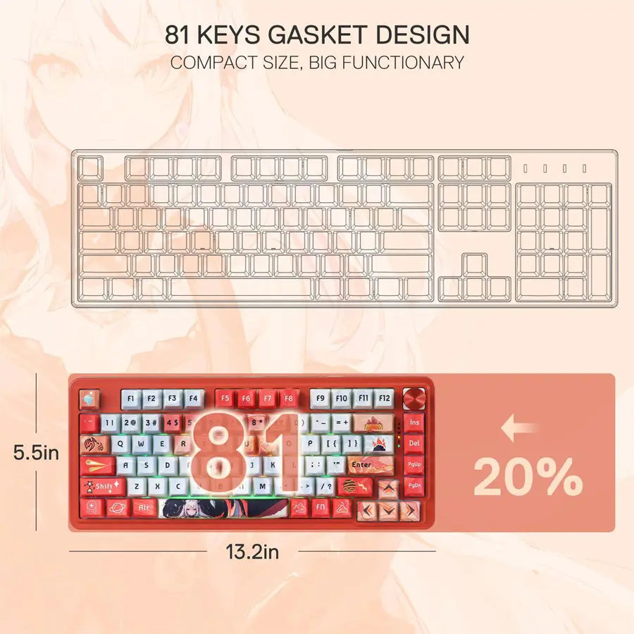 Redragon K673 Ucal Pro 75% Wireless Gaming Keyboard, 3-Mode USB-C BT3.0/5.0 2.4GHz, RGB, Hot-Swap, 4000mAh, Anime Style PBT Keycaps