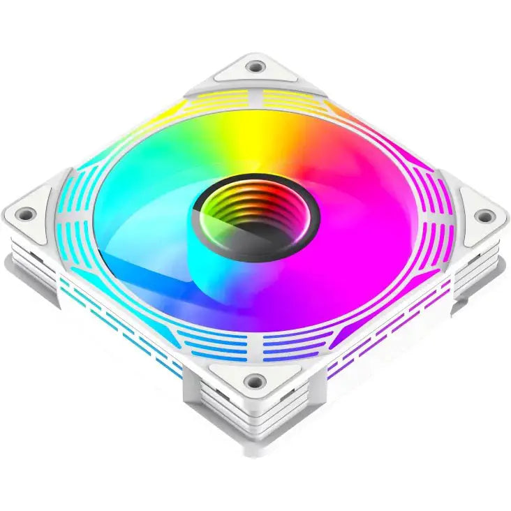 GameMax FN12A-C8I-RW 120mm ARGB PC Case Fan White Reversible Blades Infinity Mirror Center 5V 3pin Aura Sync 800-1600 RPM 4pin PWM