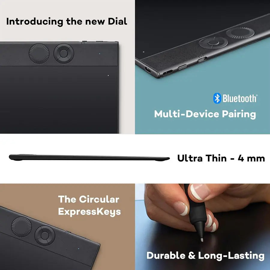 Wacom Intuos Pro Small Digitiser PTK470K0B, 8192 Pressure Levels, Tilt Recognition, Multi-Touch, USB, Bluetooth, Black