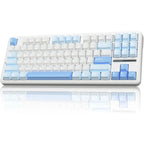AULA F87 Wireless Mechanical Keyboard, 75% TKL, Hot Swappable, Pre-Lubed Graywood Switches, PBT Keycaps, RGB Backlit, Tri-Mode 2.4GHz USB-C Bluetooth 5.0, Blue White Dark Blue