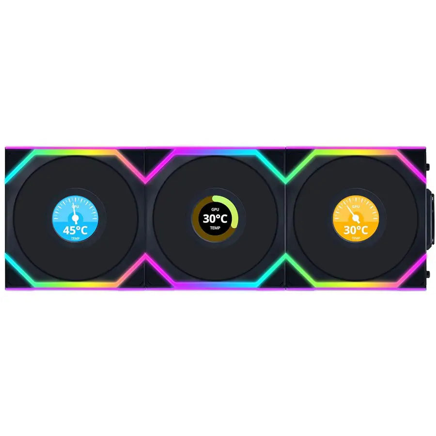 Lian Li UNI FAN SL Wireless LCD 3x120mm Black Case Fan, L-Wireless Sync, Dual Light Zones, Interlocking Design