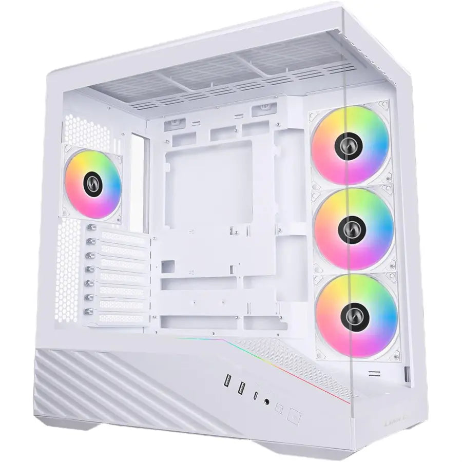 Lian Li V100 ATX Mid-Tower PC Case 4x120mm ARGB PWM Fans, LED RGB Strip, Tempered Glass, Support 420mm GPUs, 360mm Radiator, Optimized Airflow White V100RW