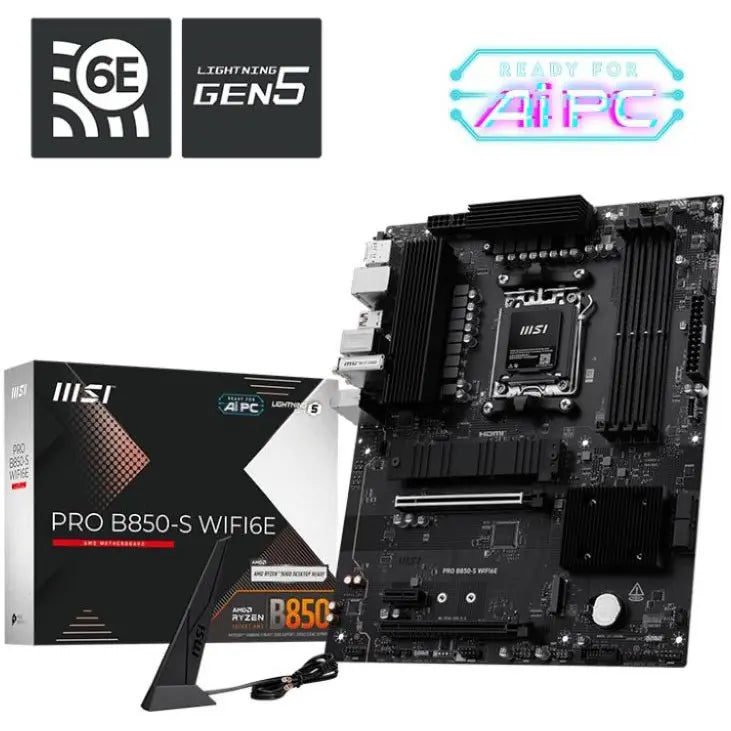 MSI Pro B850-S WIFI6E Gaming Motherboard ATX, AM5, DDR5 8200+MT/s OC, PCIe 4.0, Lightning Gen 5 M.2, 2.5G LAN, Wi-Fi 6E