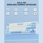 AULA F87 Wireless Mechanical Keyboard, 75% TKL, Hot Swappable, Pre-Lubed Graywood Switches, PBT Keycaps, RGB Backlit, Tri-Mode 2.4GHz USB-C Bluetooth 5.0, Blue White Dark Blue
