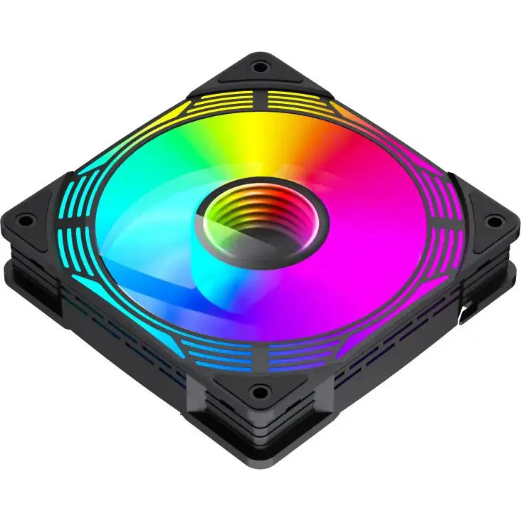 GameMax FN12A-C8I-R 120mm ARGB PC Case Fan Black Reversible Blades Infinity Mirror Center 5V 3pin Aura Sync 800-1600 RPM 4pin PWM