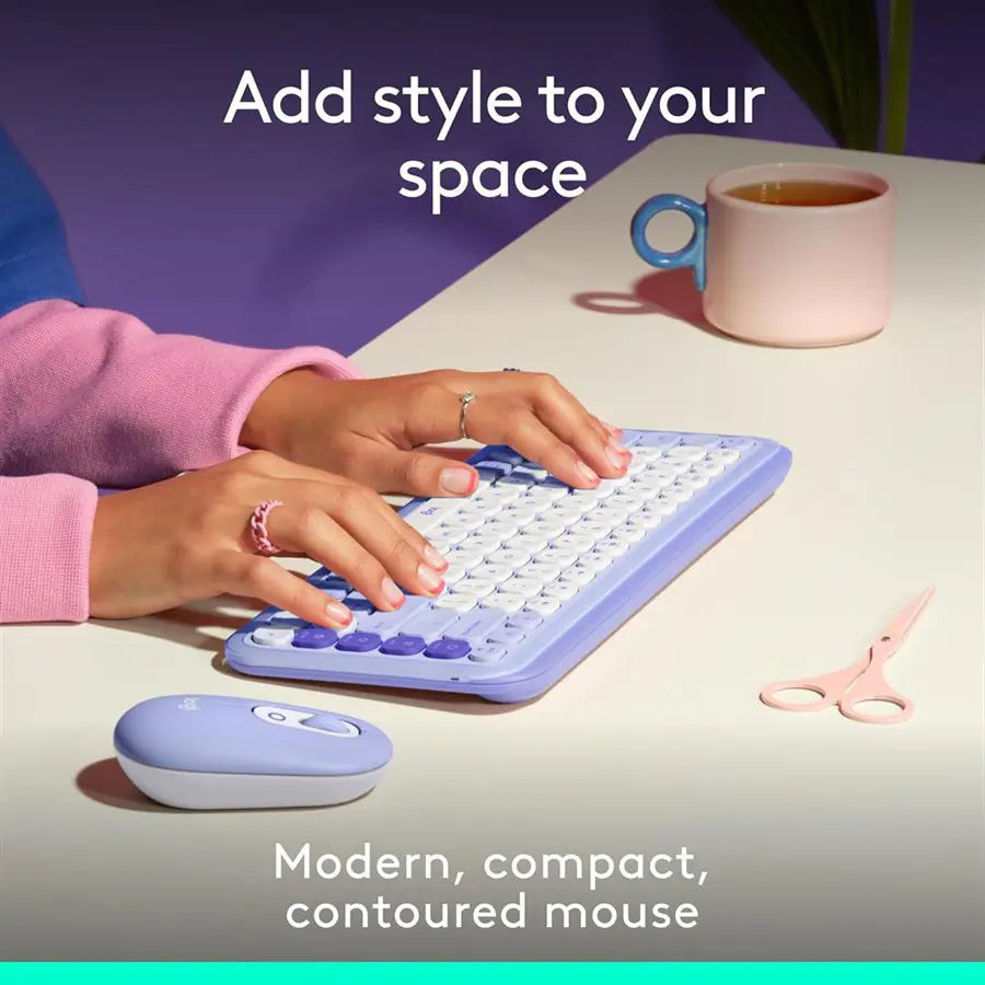 Logitech POP Mouse Wireless Mouse, SilentTouch, Precision and Speed Scroll, Compact Design, Bluetooth, Multi-Device, Lilac, 910-007403