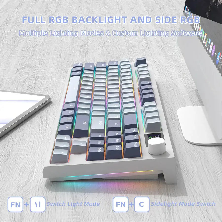 ATTACK SHARK K86 Wireless Mechanical Keyboard, 75% Layout, Smart TFT Color Display and Knob, Gasket Mount, Bluetooth 5.0 and 2.4G and Type-C, RGB Backlight, Lavender Blue