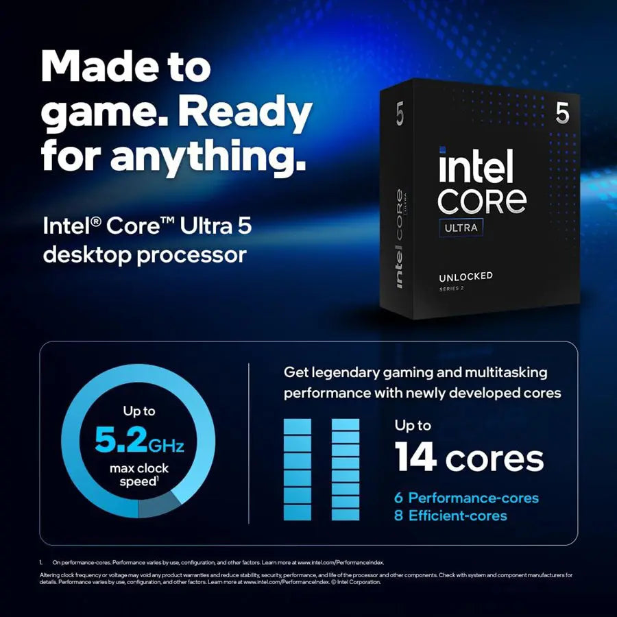 Intel Core Ultra 5 Desktop Processor 245K, 14 Cores, 14 Threads, FCLGA1851 Socket, Unlocked Series 2
