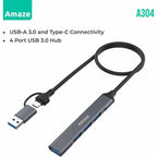 AMAZE USB 3.0 + Type-C to 4-in-1 USB 3.0 Hub A304 with 5Gbps Speed, Dual Interface