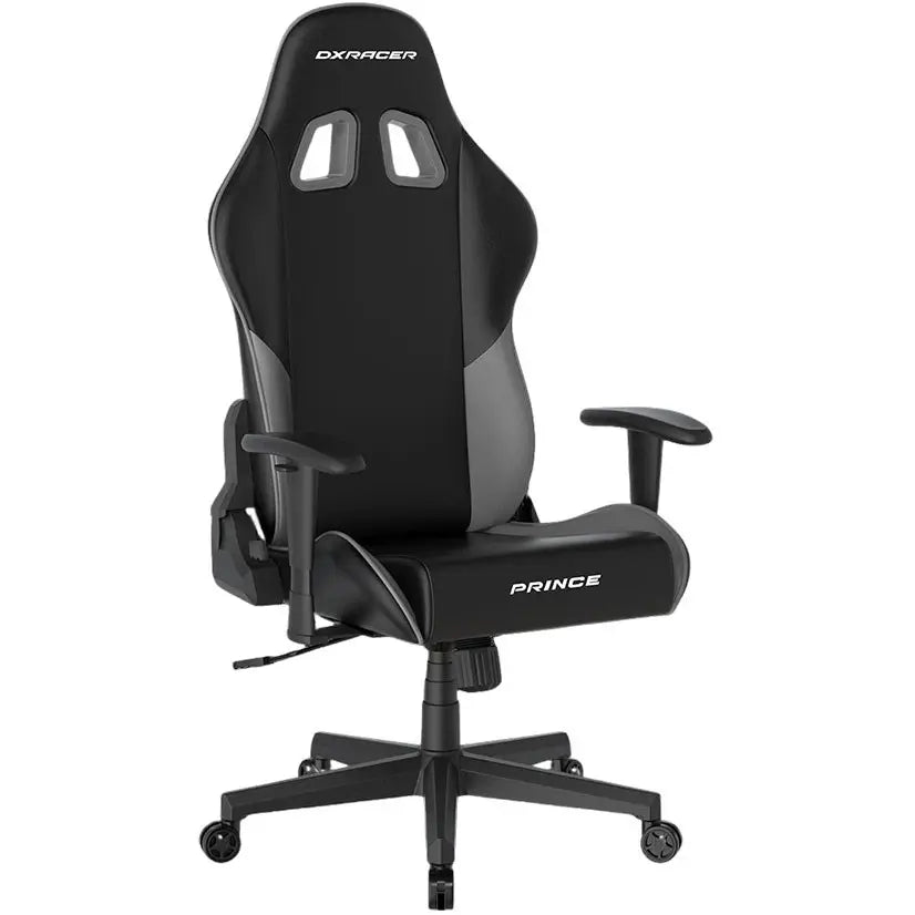 DXRacer Prince Series Gaming Chair, Racing Style, Cooling Gel Headrest, Lumbar Support, 2D Armrest, 90-135 Degree Recline, PVC Leather, Black Grey