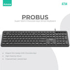Amaze A734 Probus Super Silent Chocolate Keys Wired Keyboard, Slim Design, Ergonomic Sinking Keys, USB 2.0