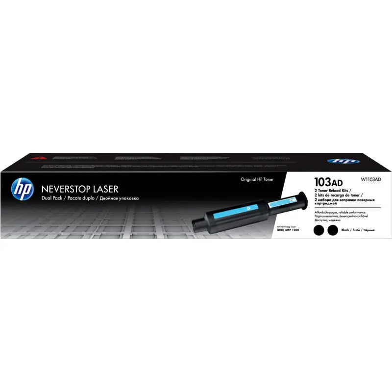 HP 103AD Dual Pack Black Original Neverstop Laser Toner Reload Kit, Standard Capacity, Black, Per Kit 2500 Pages, W1103AD