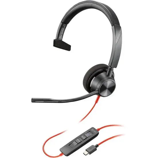HP Poly Blackwire 3310 Headset, Wired USB-C, On-Ear Monaural, Noise Cancelling Microphone, Microsoft Teams Certified, Black, BW3310-M, 9Q196AA