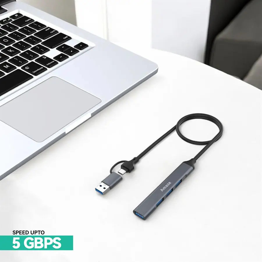 AMAZE USB 3.0 + Type-C to 4-in-1 USB 3.0 Hub A304 with 5Gbps Speed, Dual Interface