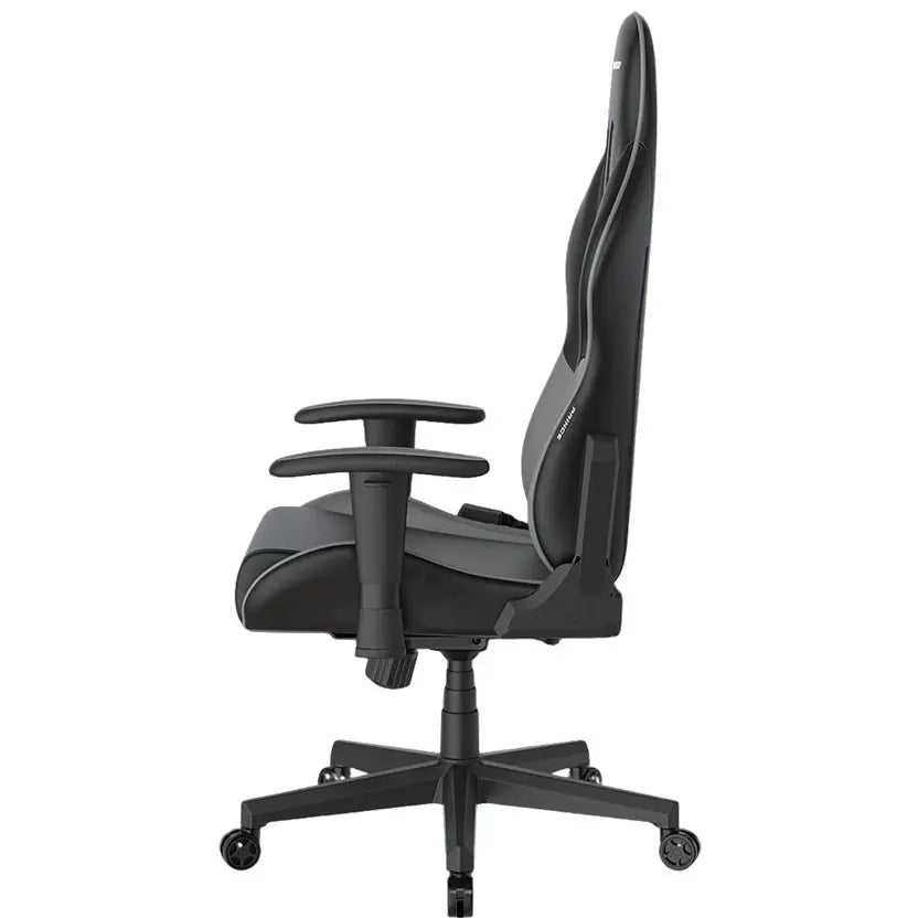 DXRacer Prince Series Gaming Chair, Racing Style, Cooling Gel Headrest, Lumbar Support, 2D Armrest, 90-135 Degree Recline, PVC Leather, Black Grey