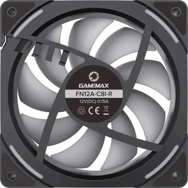 GameMax FN12A-C8I-R 120mm ARGB PC Case Fan Black Reversible Blades Infinity Mirror Center 5V 3pin Aura Sync 800-1600 RPM 4pin PWM