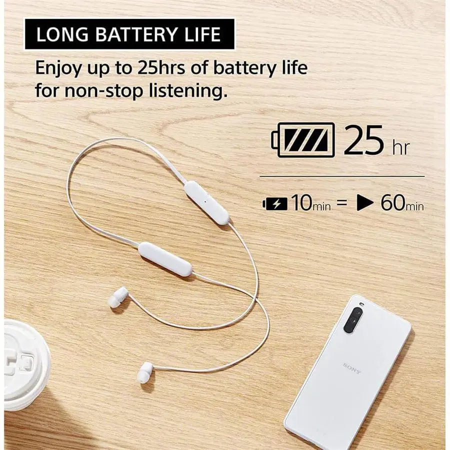 Sony WI-C100 Wireless In-Ear Bluetooth Headphones with Built-in Microphone | White