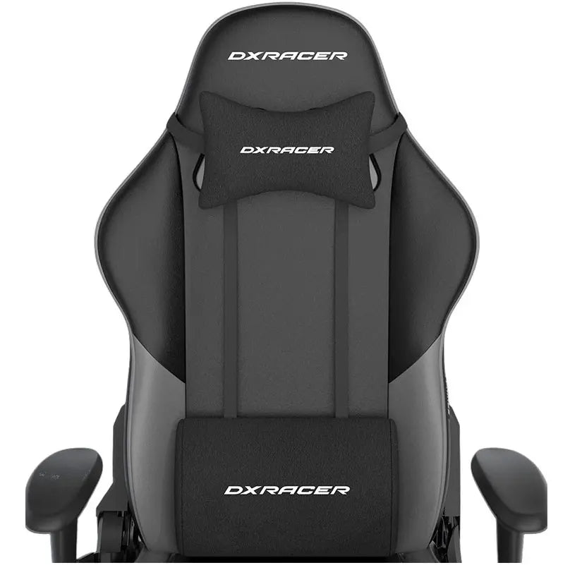 DXRacer Prince Series Gaming Chair, Racing Style, Cooling Gel Headrest, Lumbar Support, 2D Armrest, 90-135 Degree Recline, PVC Leather, Black Grey