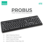 Amaze A732 Probus Super Smooth Ergonomic Wired Keyboard, Quiet Keystrokes, Ergonomic Typing Angle, USB 2.0
