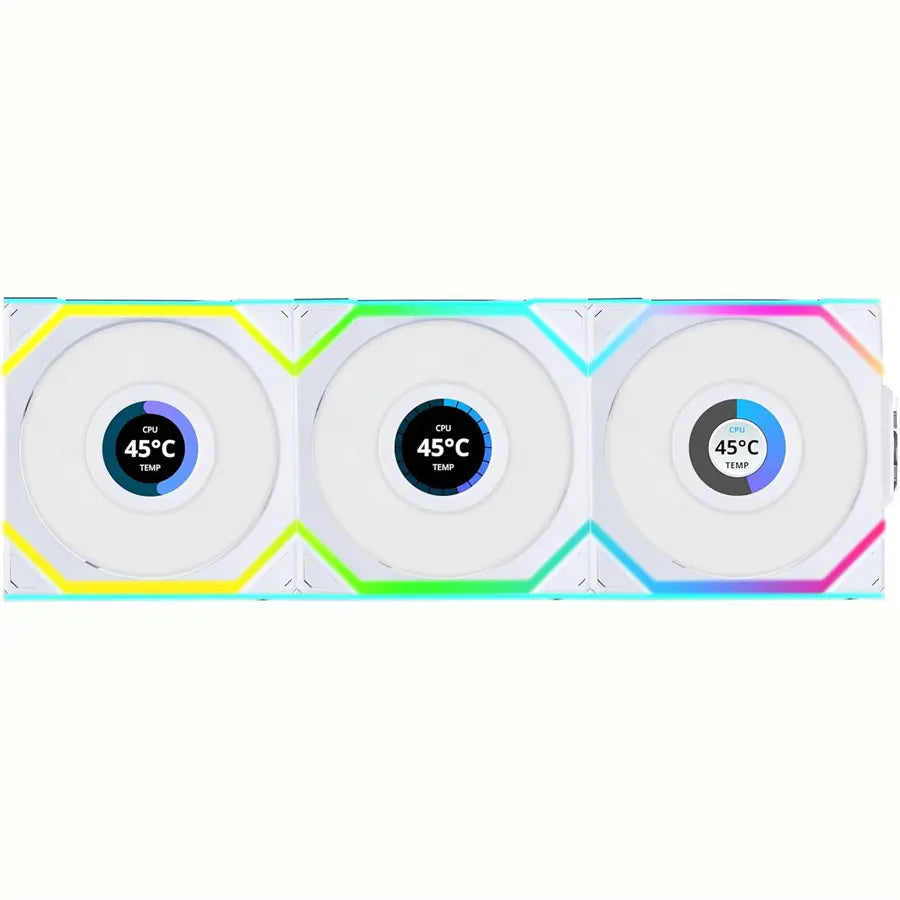 Lian Li UNI FAN SL Wireless LCD 3x120mm White Case Fan, L-Wireless Sync, Dual Light Zones, Interlocking Design